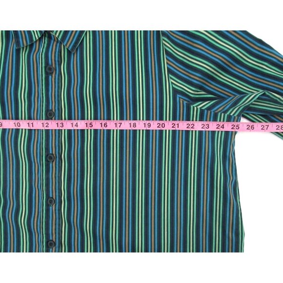 Vintage Roamans Shirt Womens Large Green Blue Striped Long Sleeve Button Down - Picture 8 of 14
